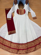 Cotton Blend Chanderi Maxi Kurti with Jacquard Border Dupatta for Girl