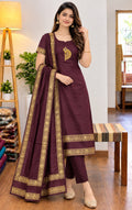 Chettinad Cotton Vel Symbol Embroidered Kurti with Dupatta