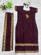 Chettinad Cotton Vel Symbol Embroidered Kurti with Dupatta